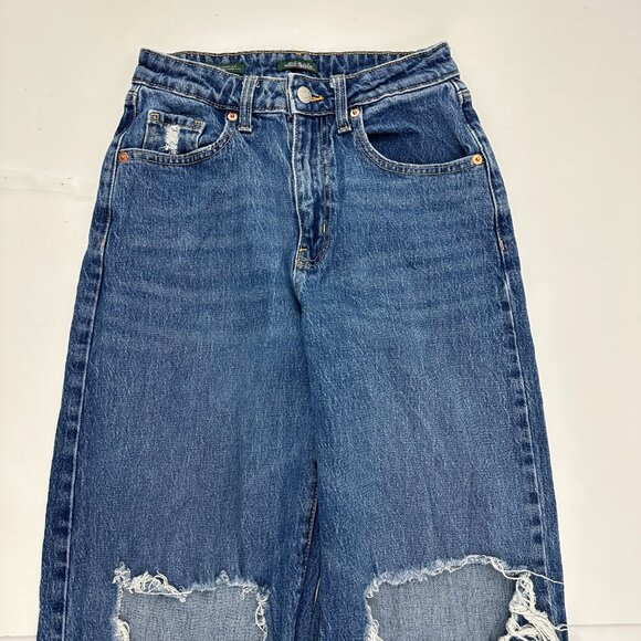 Wild Fable Super High Rise Baggy Distressed Women's size 0 Dark Blue Denim Jeans - Picture 2 of 5